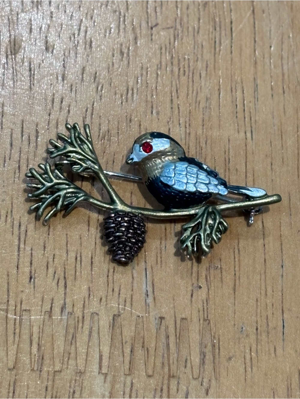 Vintage Premier Designs chickadee bird metal brooch